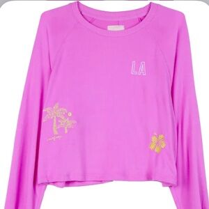 NWT LA Pink Crop Sweatshirt with Tropical Embroidery